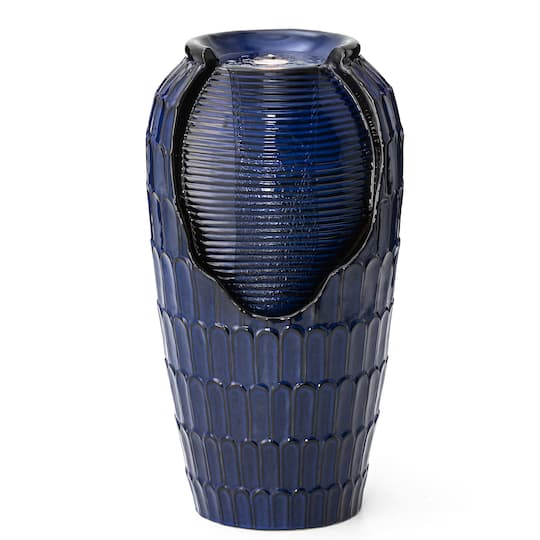 Glitzhome® 28.25" LED Petals Textured Ceramic Jar Outdoor Floor Fountain